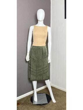 1990's Olive Suede Patchwork Skirt size 10 New With Tags Chevron Pattern